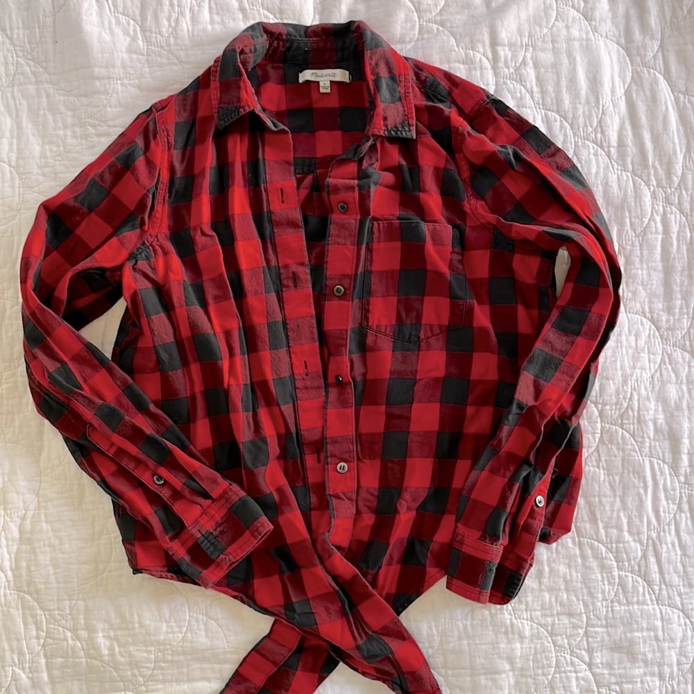 Madewell Buffalo Check Plaid Red Flannel tie shirt